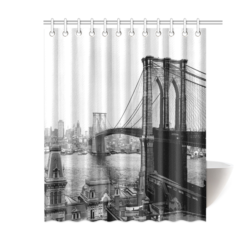 Brooklyn Bridge Over East River and Surrounding Ar Shower Curtain 60"x72"