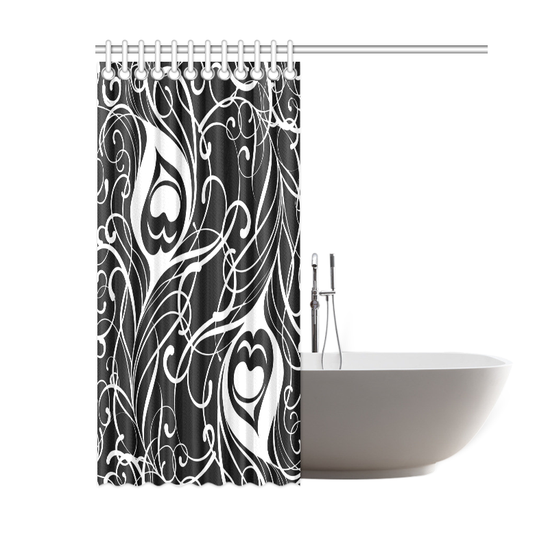 Custom Black And White Peacock Feather Shower Curtain 60"x72"