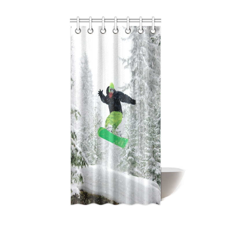 Snowboarder Green Shower Curtain 36"x72"