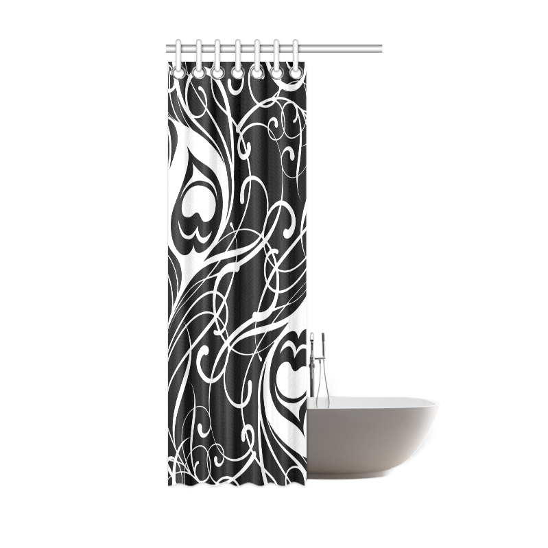 Custom Black And White Peacock Feather Shower Curtain 36"x72"
