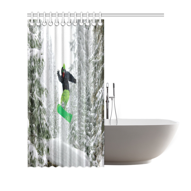 Snowboarder Green Shower Curtain 66"x72"
