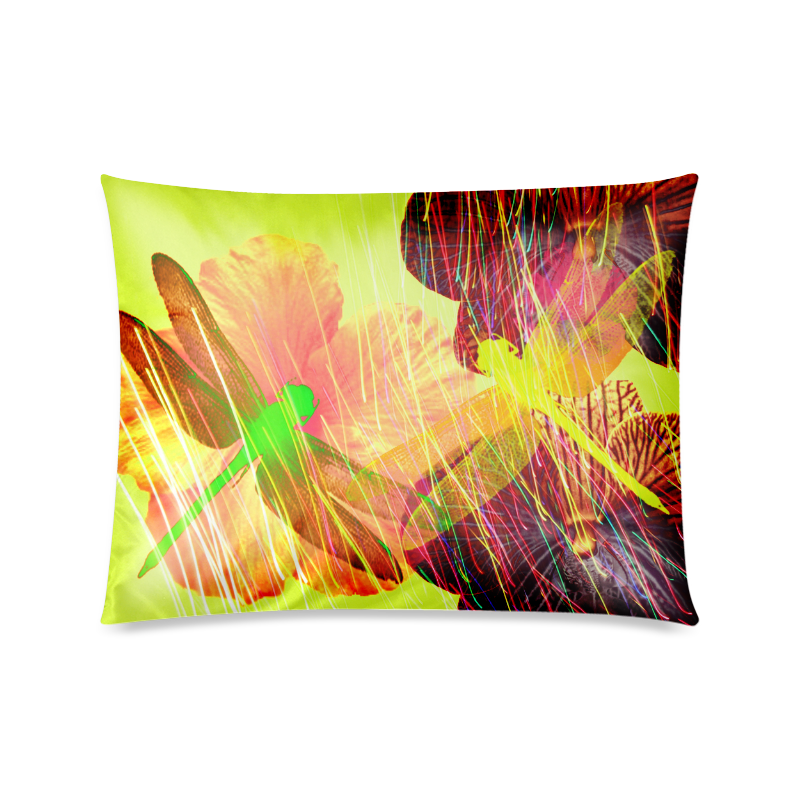 Dragonflies & Flowers Summer Custom Zippered Pillow Case 20"x26"(Twin Sides)