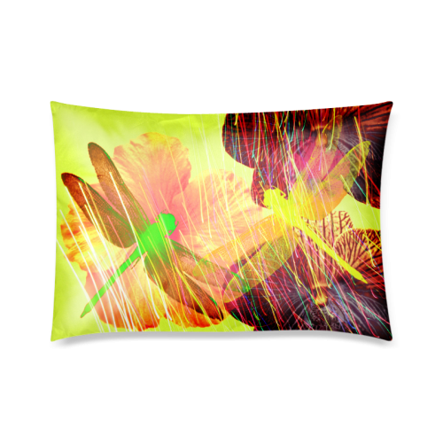 Dragonflies & Flowers Summer Custom Zippered Pillow Case 20"x30"(Twin Sides)