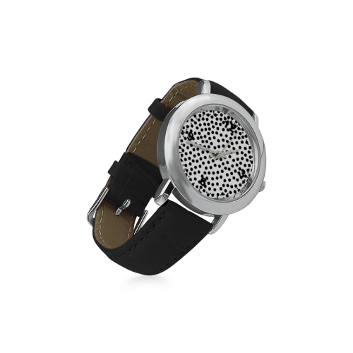 Black Polka Dot Design Women's Rose Gold Leather Strap Watch(Model 201)