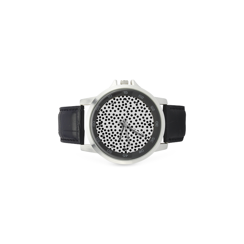 Black Polka Dot Design Unisex Stainless Steel Leather Strap Watch(Model 202)