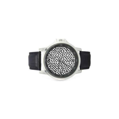 Black Polka Dot Design Unisex Stainless Steel Leather Strap Watch(Model 202)