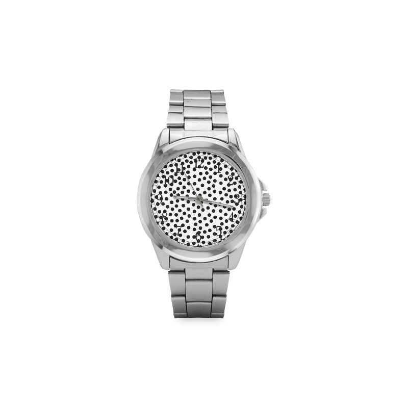 Black Polka Dot Design Unisex Stainless Steel Watch(Model 103)