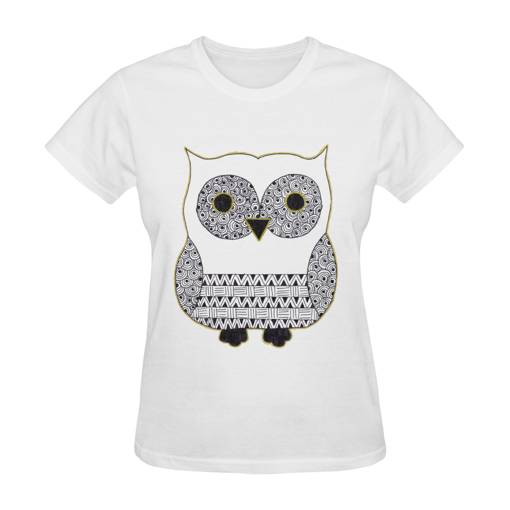 Black and White Owl Sunny Women's T-shirt (Model T05)