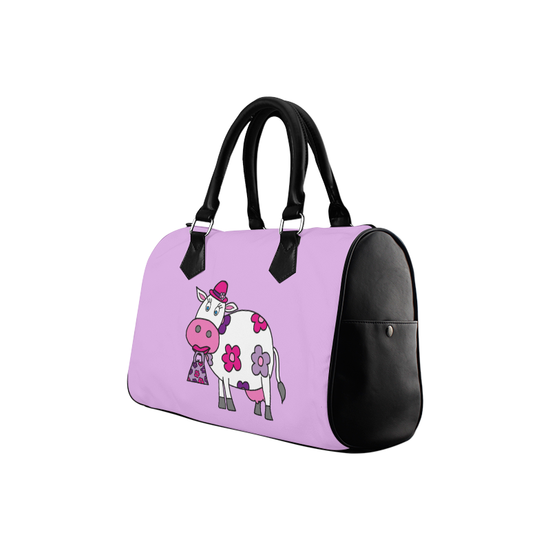 Pink Daisy Cow Boston Handbag (Model 1621)