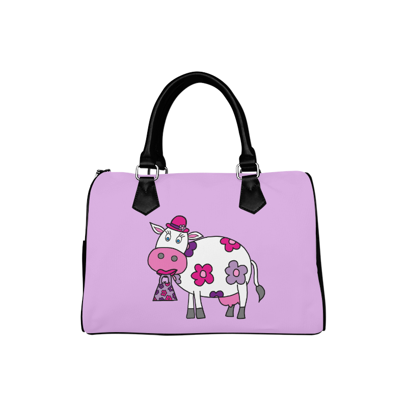 Pink Daisy Cow Boston Handbag (Model 1621)