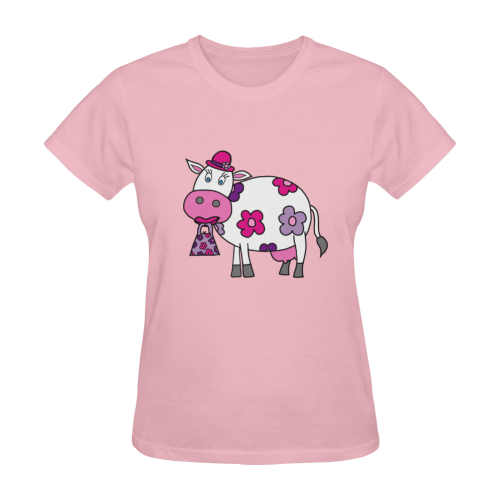 Pink Daisy Cow Sunny Women's T-shirt (Model T05)