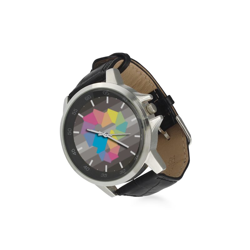 Square Spectrum (Rainbow) Unisex Stainless Steel Leather Strap Watch(Model 202)