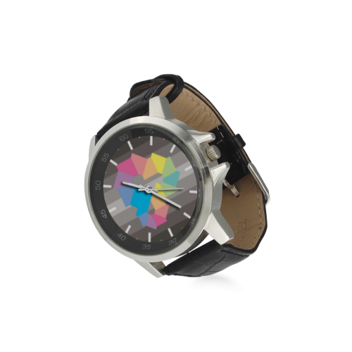 Square Spectrum (Rainbow) Unisex Stainless Steel Leather Strap Watch(Model 202)