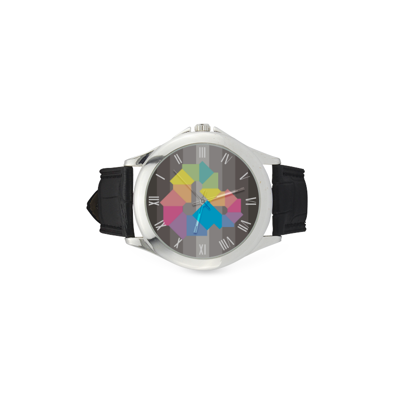 Square Spectrum (Rainbow) Women's Classic Leather Strap Watch(Model 203)