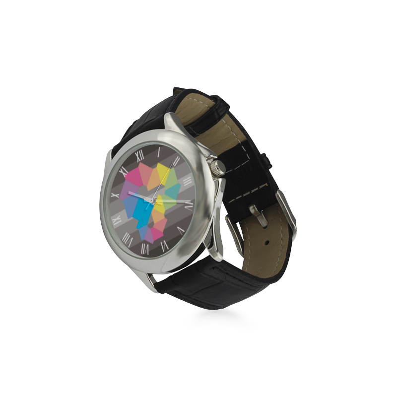 Square Spectrum (Rainbow) Women's Classic Leather Strap Watch(Model 203)