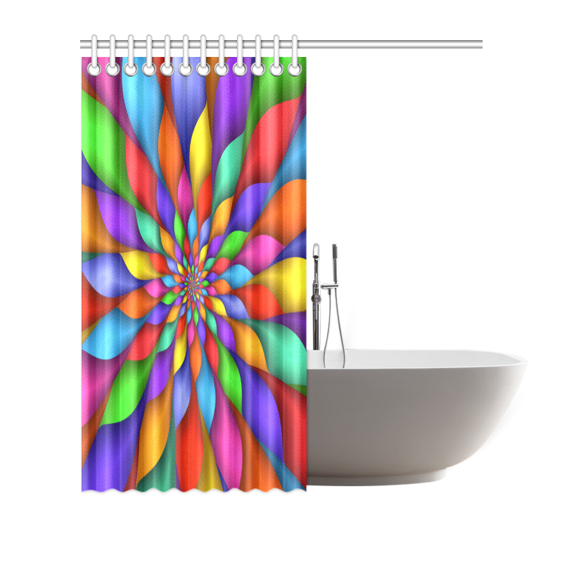 Psychedelic Rainbow Spiral Shower Curtain 66"x72"