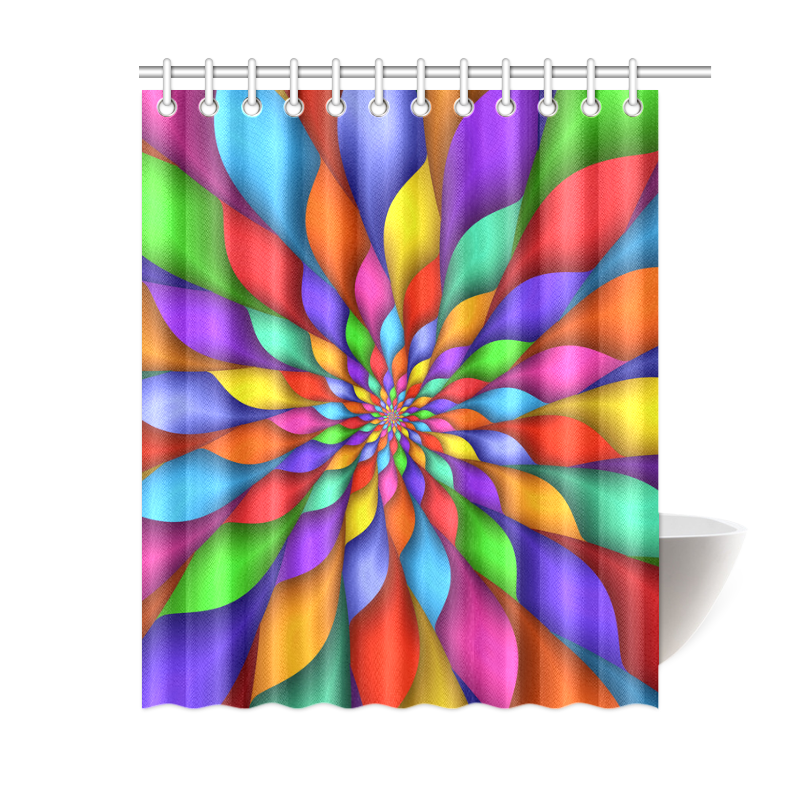 Psychedelic Rainbow Spiral Shower Curtain 60"x72"