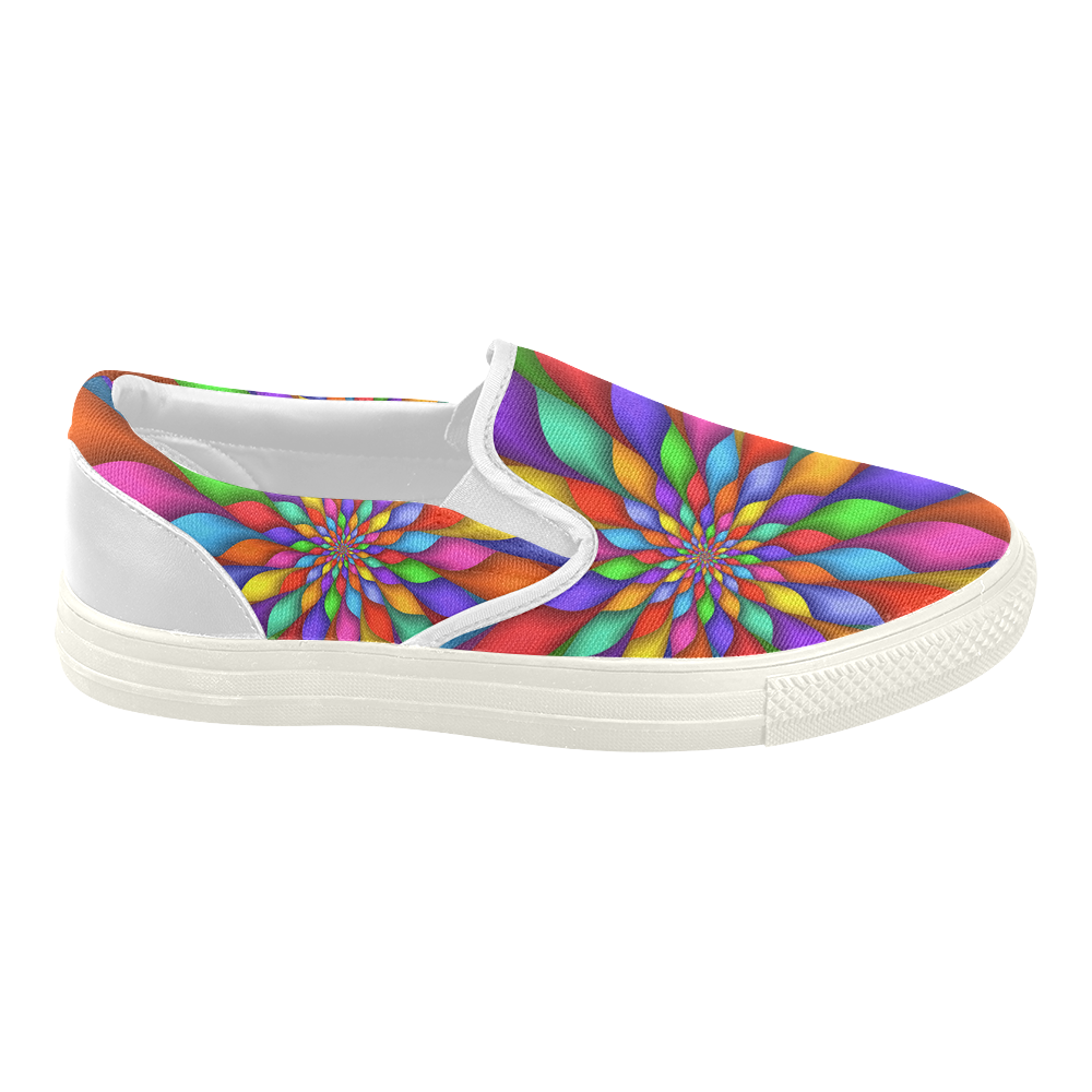 Psychedelic Rainbow Spiral Women's Slip-on Canvas Shoes (Model 019)