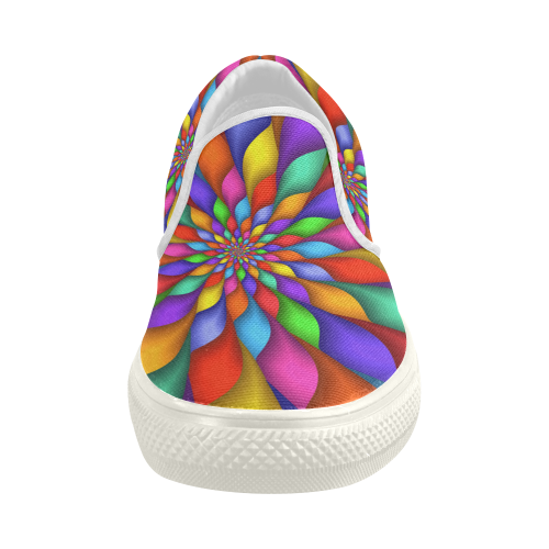 Psychedelic Rainbow Spiral Women's Slip-on Canvas Shoes (Model 019)