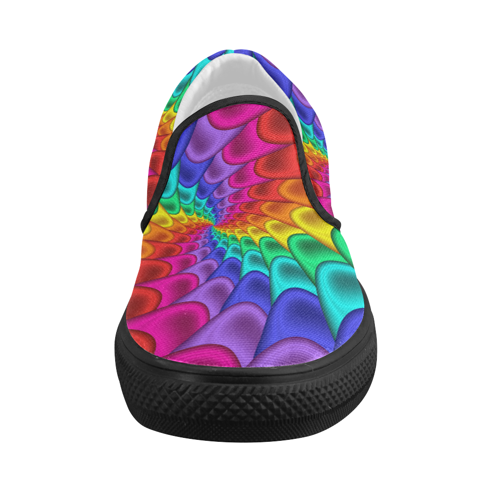 Psychedelic Rainbow Spiral Women's Slip-on Canvas Shoes (Model 019)