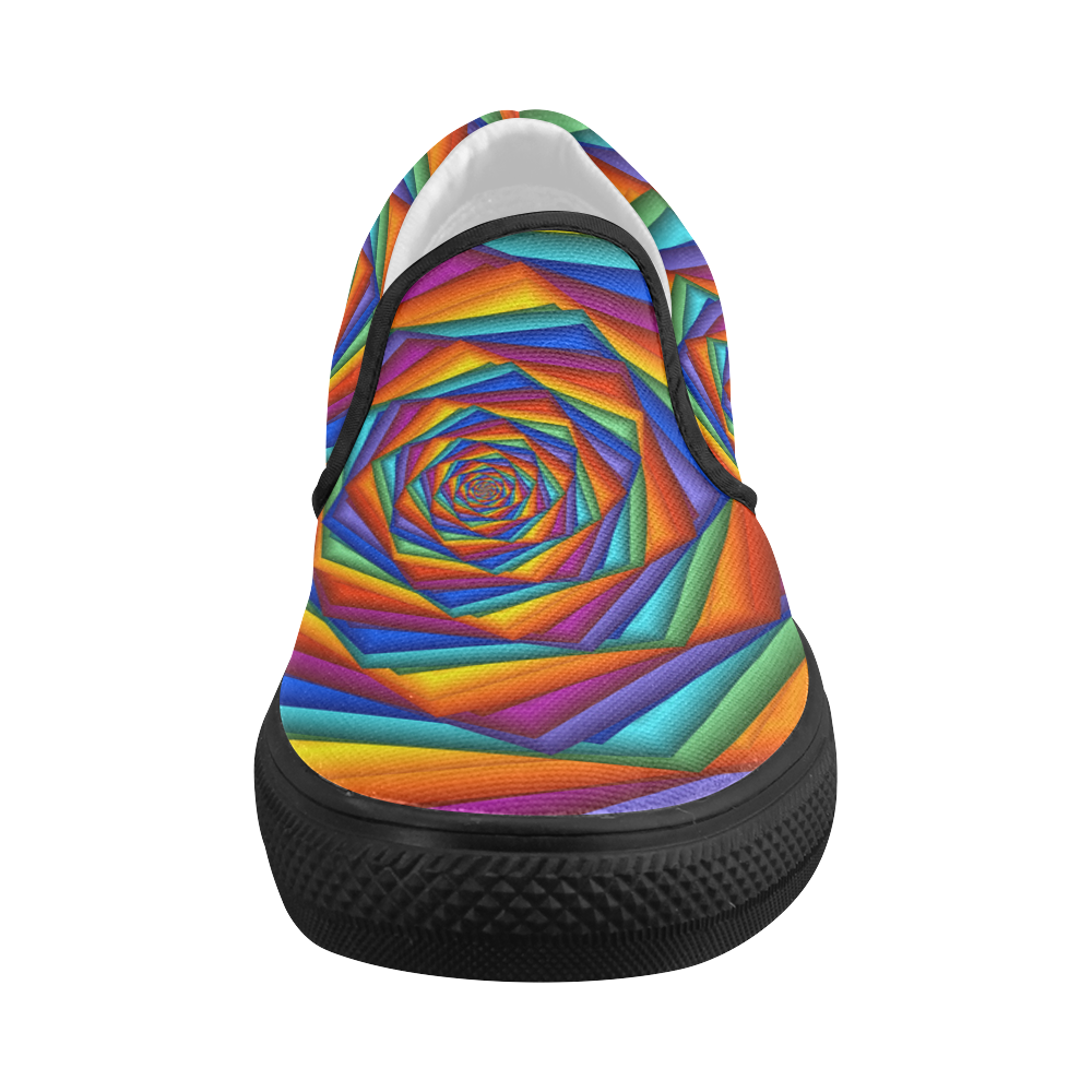 Psychedelic Rainbow Spiral Women's Slip-on Canvas Shoes (Model 019)