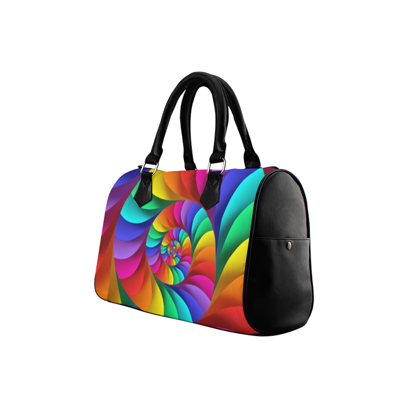 Psychedelic Rainbow Spiral Boston Handbag (Model 1621)