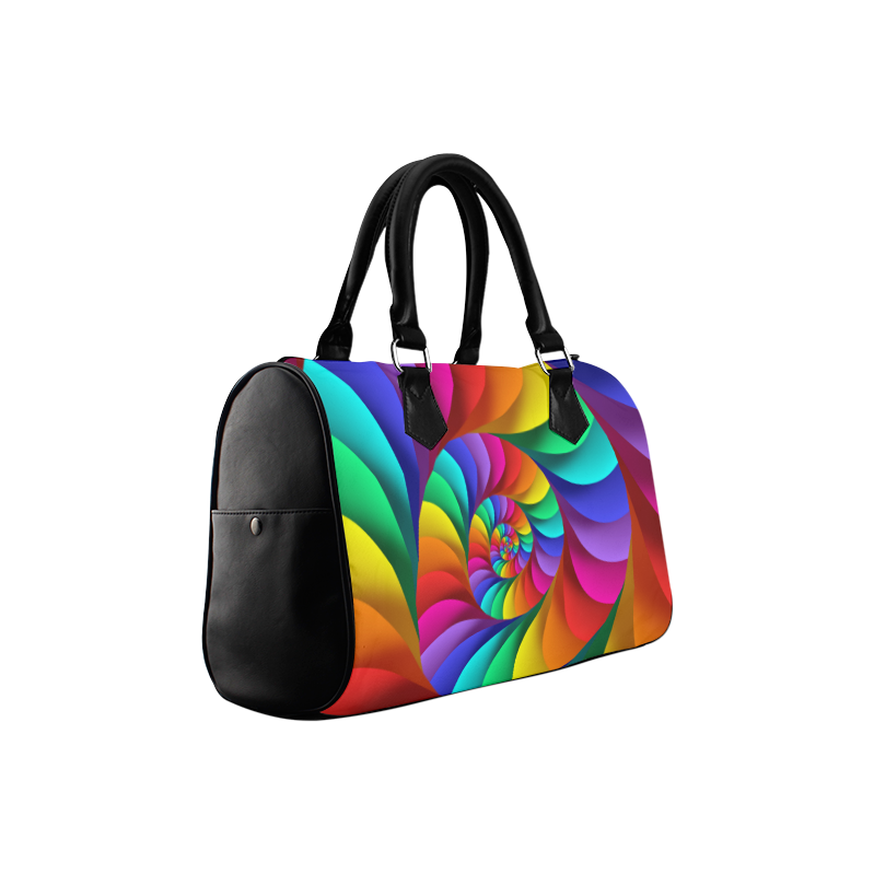 Psychedelic Rainbow Spiral Boston Handbag (Model 1621)