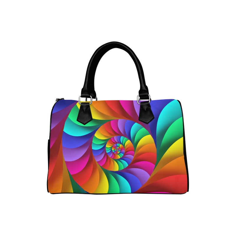 Psychedelic Rainbow Spiral Boston Handbag (Model 1621)