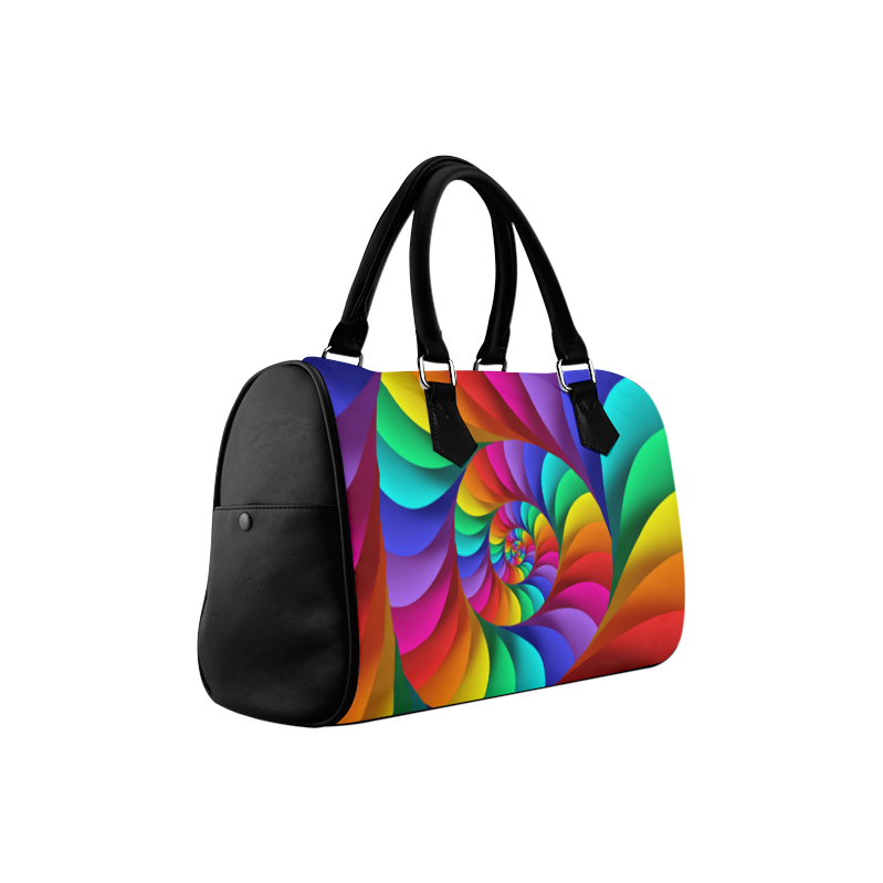 Psychedelic Rainbow Spiral Boston Handbag (Model 1621)