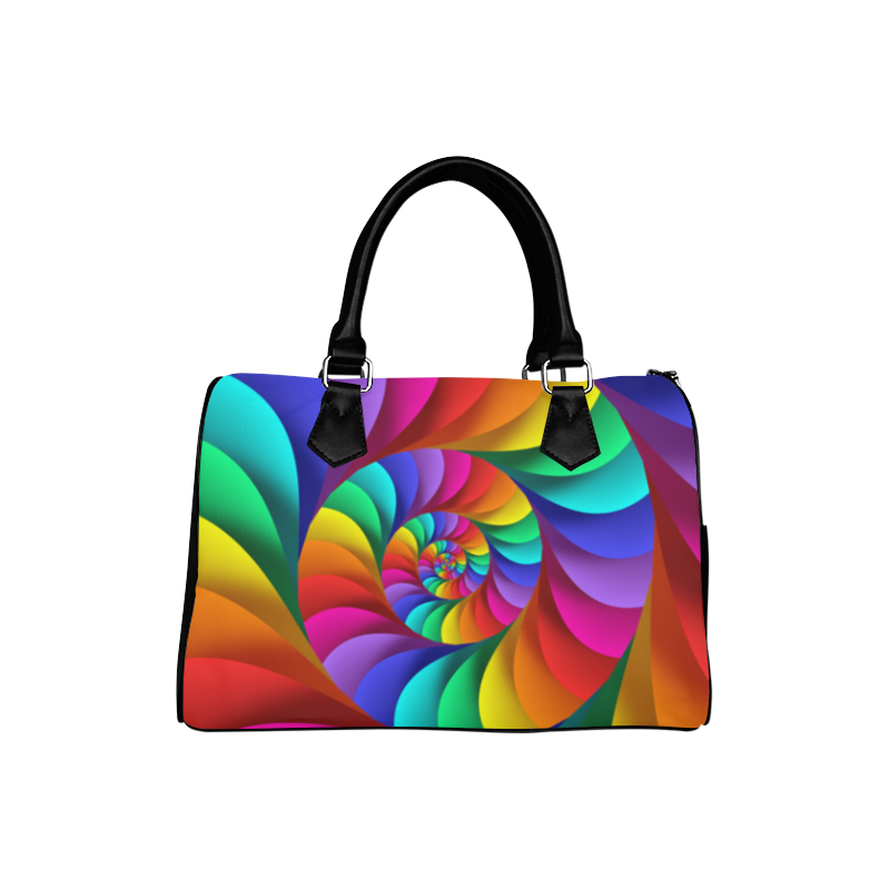 Psychedelic Rainbow Spiral Boston Handbag (Model 1621)