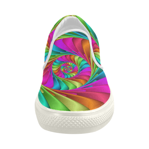 Psychedelic Rainbow Spiral Women's Slip-on Canvas Shoes (Model 019)