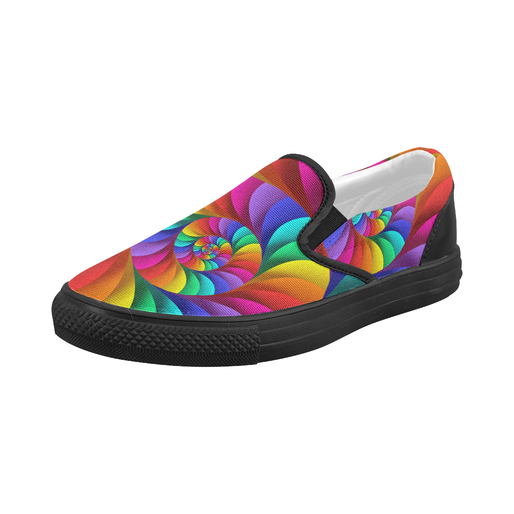 Psychedelic Rainbow Spiral Women's Slip-on Canvas Shoes (Model 019)