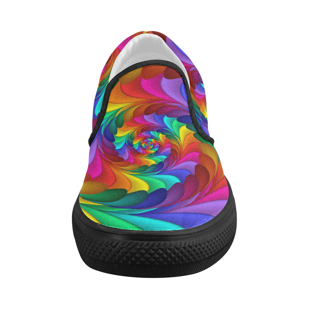 Psychedelic Rainbow Spiral Women's Slip-on Canvas Shoes (Model 019)