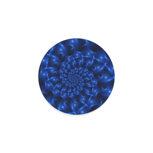 Blue Glossy Spiral Fractal Round Coaster