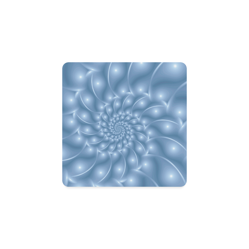 Pastel Blue Glossy Spiral Fractal Square Coaster