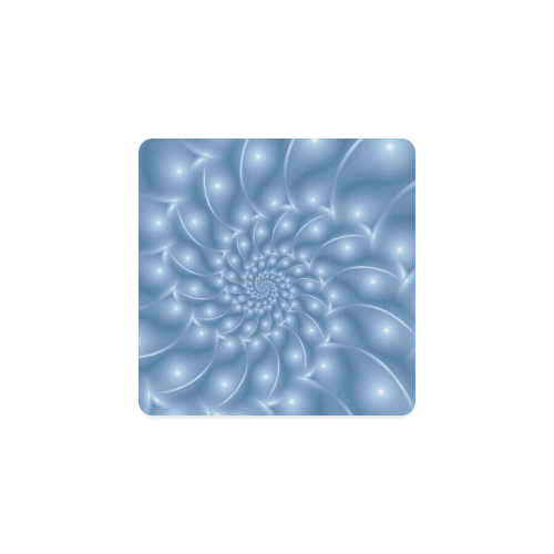 Pastel Blue Glossy Spiral Fractal Square Coaster