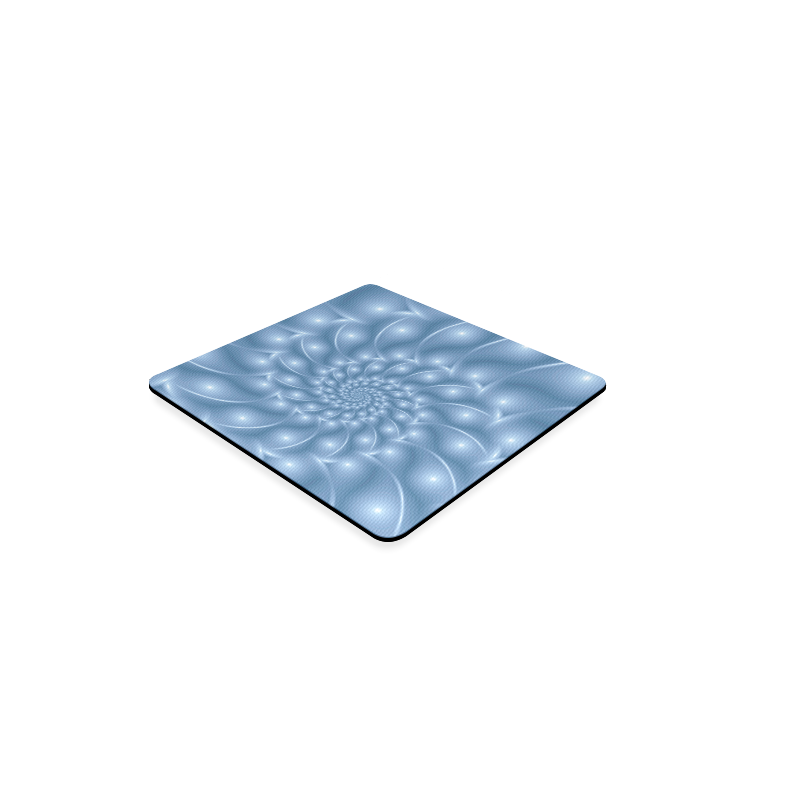 Pastel Blue Glossy Spiral Fractal Square Coaster