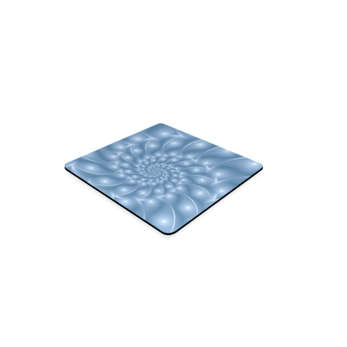 Pastel Blue Glossy Spiral Fractal Square Coaster