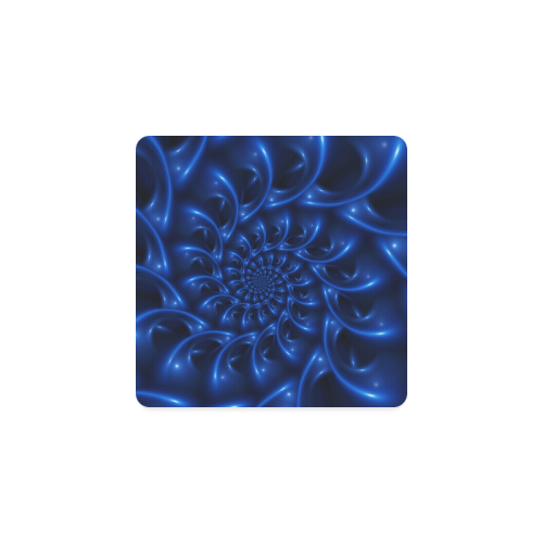 Blue Glossy Spiral Fractal Square Coaster