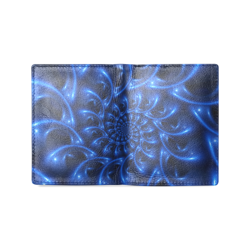 Glossy Blue Spiral Fractal Men's Leather Wallet (Model 1612)