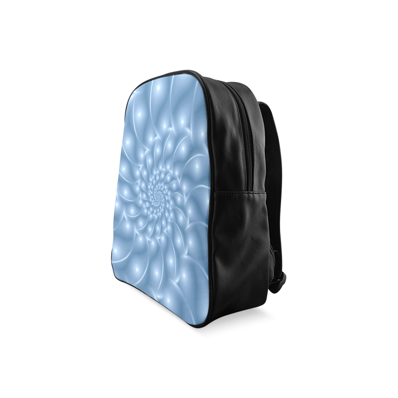 Pastel Blue Glossy Spiral Fractal School Backpack/Large (Model 1601)