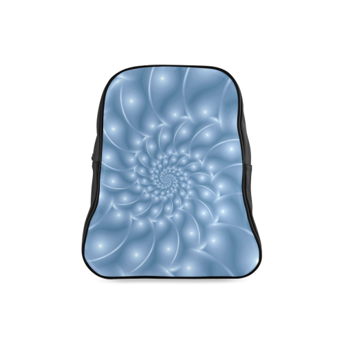 Pastel Blue Glossy Spiral Fractal School Backpack/Large (Model 1601)
