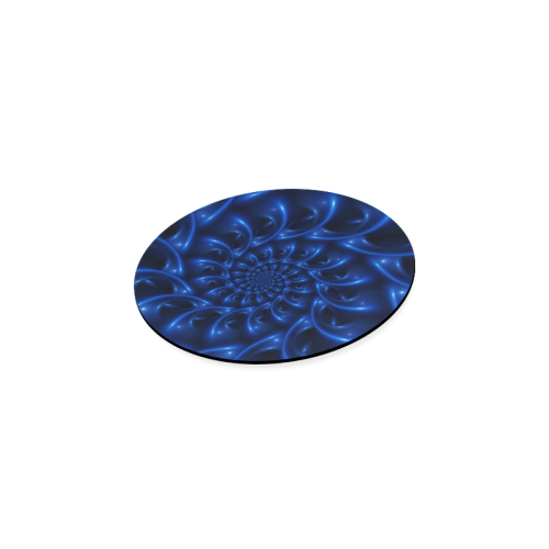 Blue Glossy Spiral Fractal Round Coaster