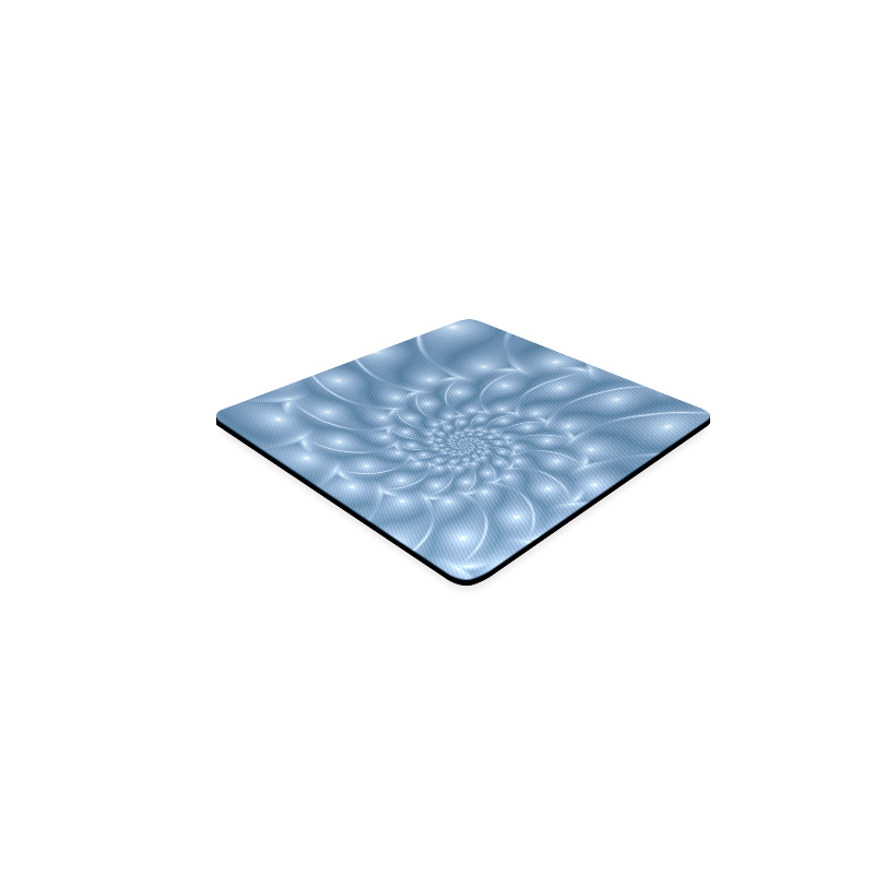 Pastel Blue Glossy Spiral Fractal Square Coaster