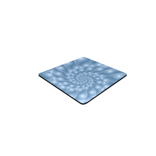 Pastel Blue Glossy Spiral Fractal Square Coaster