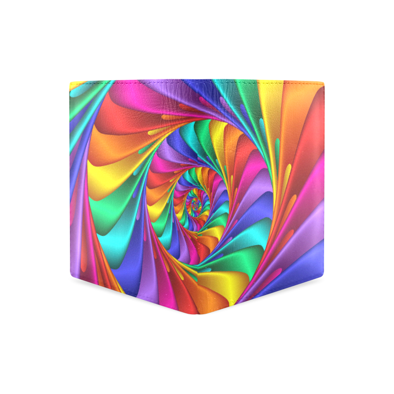 Psychedelic Rainbow Spiral Men's Leather Wallet (Model 1612)