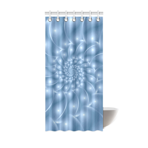 Pastel Blue Glossy Spiral Fractal Shower Curtain 36"x72"