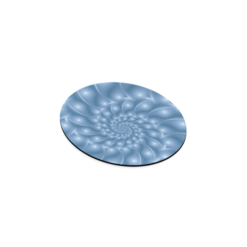 Pastel Blue Glossy Spiral Fractal Round Coaster