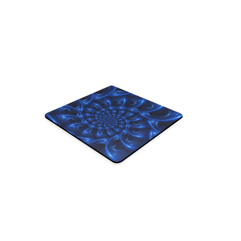 Blue Glossy Spiral Fractal Square Coaster