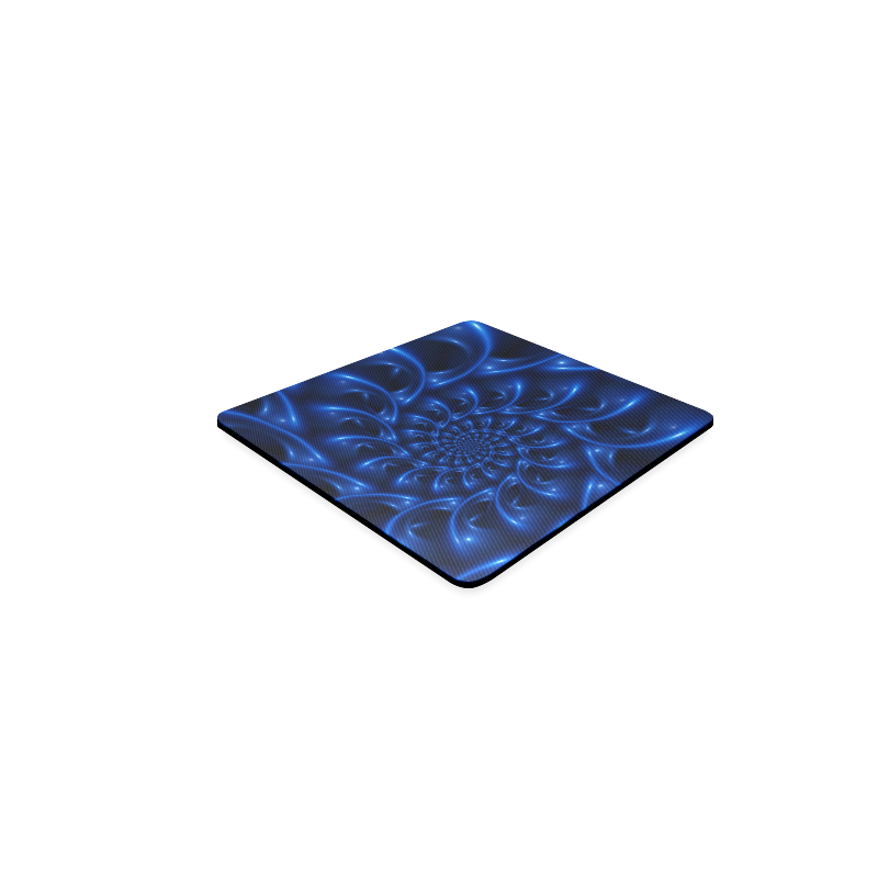 Blue Glossy Spiral Fractal Square Coaster